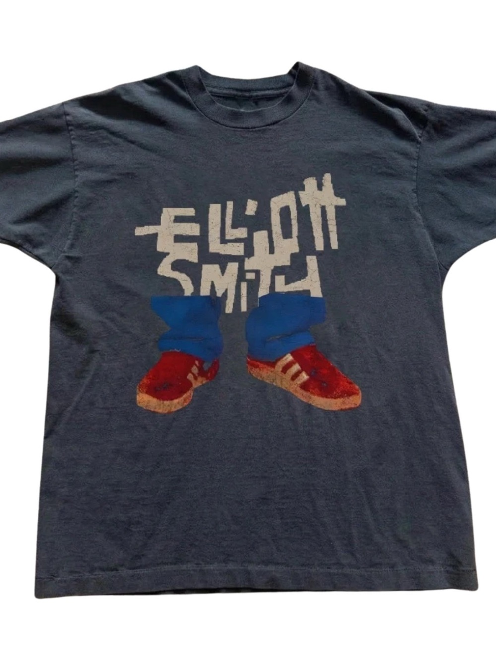 Gildan Black Graphic Tee with Blue Pants and Red Shoes
